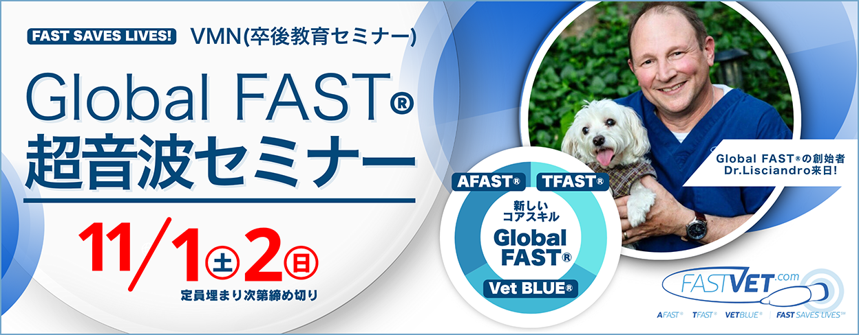 Global FAST® 超音波セミナー (AFAST®, TFAST® & Vet BLUE®)- 新しいコアスキル